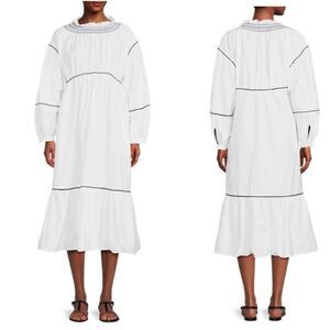 SOMETHING NAVY White Smocked Puff Sleeve Cotton Midi Dress-S NWT!
